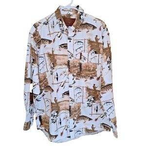 North River Outfitters Shirt Mens Lg Long Sleeve Trout Fishing Reels Pre-owned